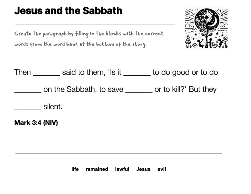 Jesus and the Sabbath fill-in-the-blank